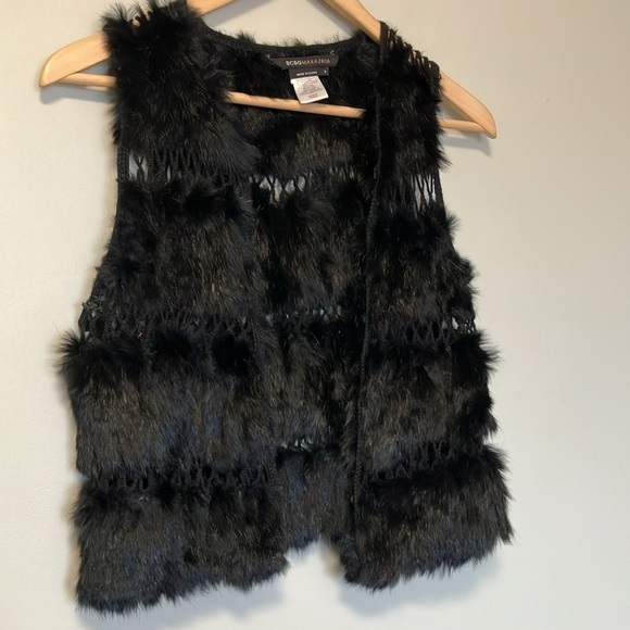 BCBGMaxAzria Black Rabbit Fur Wool Vest - Picture 2 of 5